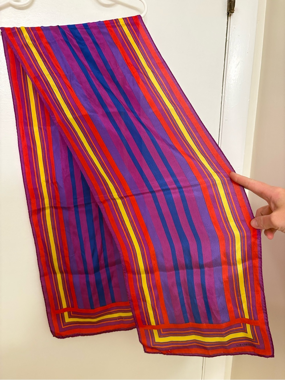 Liz Claiborne Jewel Tone Stripe Scarf Silk Vintage Oblong Long Multicolor